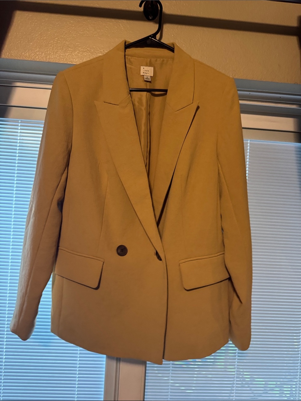 Woven Double-Breasted Women's Blazer Jacket - Tan - Business Casual